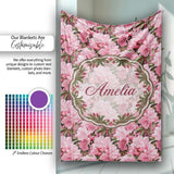 Classic Pink Floral Arrangement Elegant Repeat Seamless Pattern  Personalised Custom Name Super Soft Fleece Blanket Bed Sofa Throw