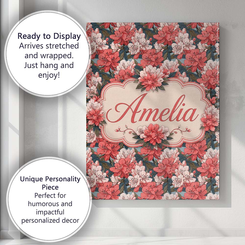 Personalised Name Coral and Cream Floral Custom  Unique Gift Idea Elegant Feature Canvas Wall Art Print Decor Picture Ready to Hang
