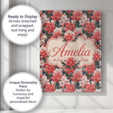 Personalised Name Coral and Cream Floral Custom  Unique Gift Idea Elegant Feature Canvas Wall Art Print Decor Picture Ready to Hang