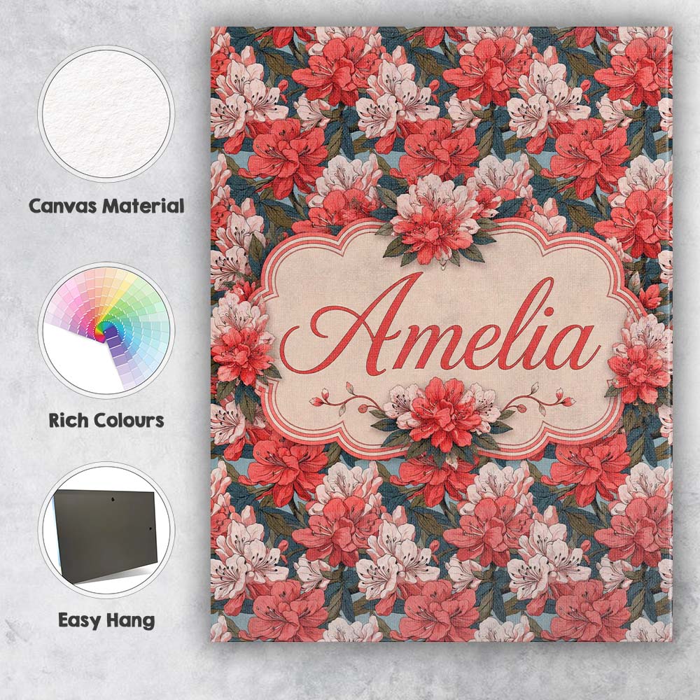 Personalised Name Coral and Cream Floral Custom  Unique Gift Idea Elegant Feature Canvas Wall Art Print Decor Picture Ready to Hang