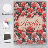 Personalised Name Coral and Cream Floral Custom  Unique Gift Idea Elegant Feature Canvas Wall Art Print Decor Picture Ready to Hang