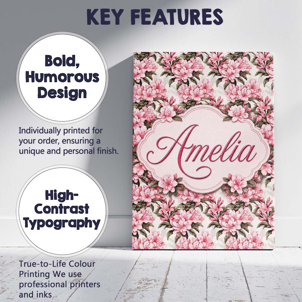 Personalised Name Soft Pink Floral Bouquet Custom  Unique Gift Idea Elegant Feature Canvas Wall Art Print Decor Picture Ready to Hang