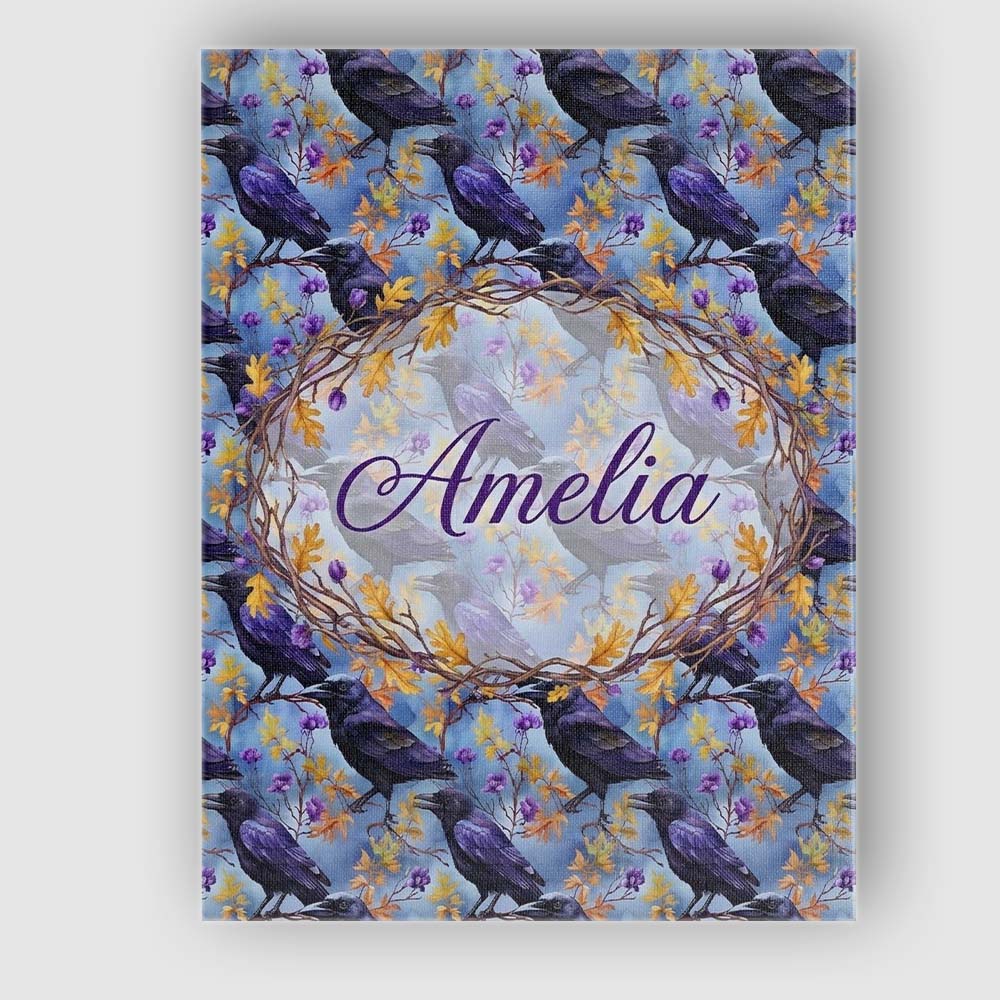 Personalised Name Purple Black Raven Bird Custom  Unique Gift Idea Elegant Feature Canvas Wall Art Print Decor Picture Ready to Hang