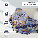 Purple Black Raven Bird with Autumn Leaves Seamless Pattern Lovely  Personalised Custom Name Super Soft Fleece Blanket Bed Sofa Throw