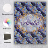 Personalised Name Purple Black Raven Bird Custom  Unique Gift Idea Elegant Feature Canvas Wall Art Print Decor Picture Ready to Hang
