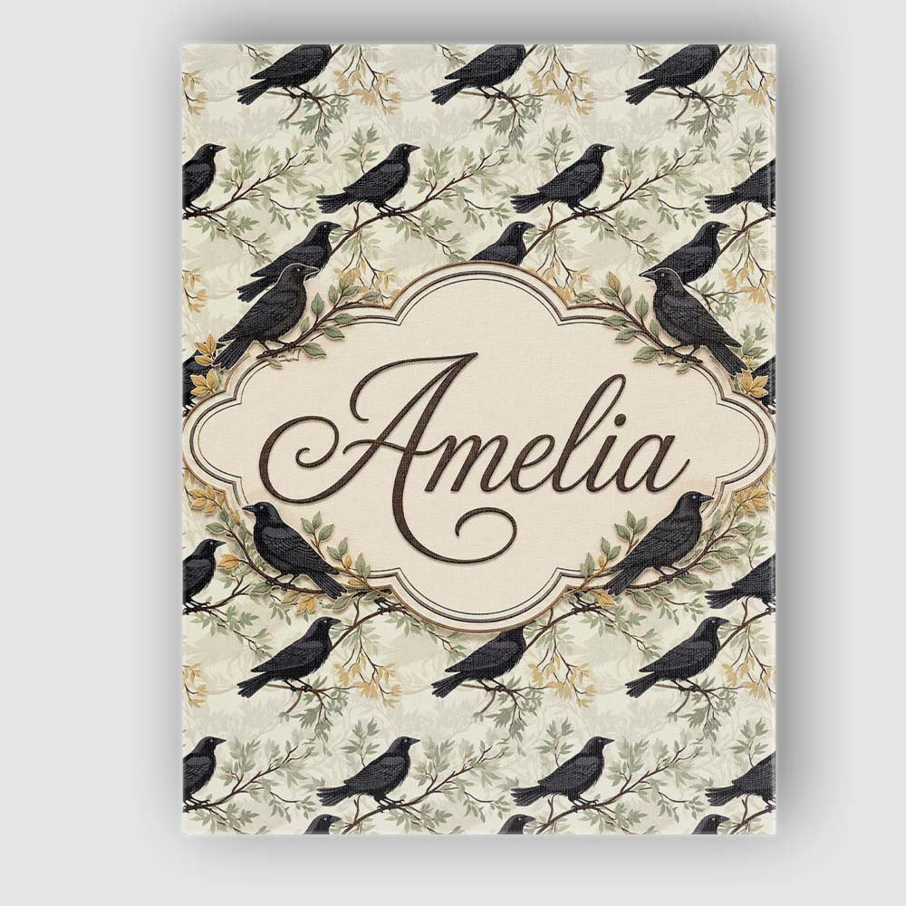 Personalised Name Black Crow Birds on Custom Modern Room Accent Creative Decorator Style Canvas Wall Art Print Decor Picture Ready to Hang