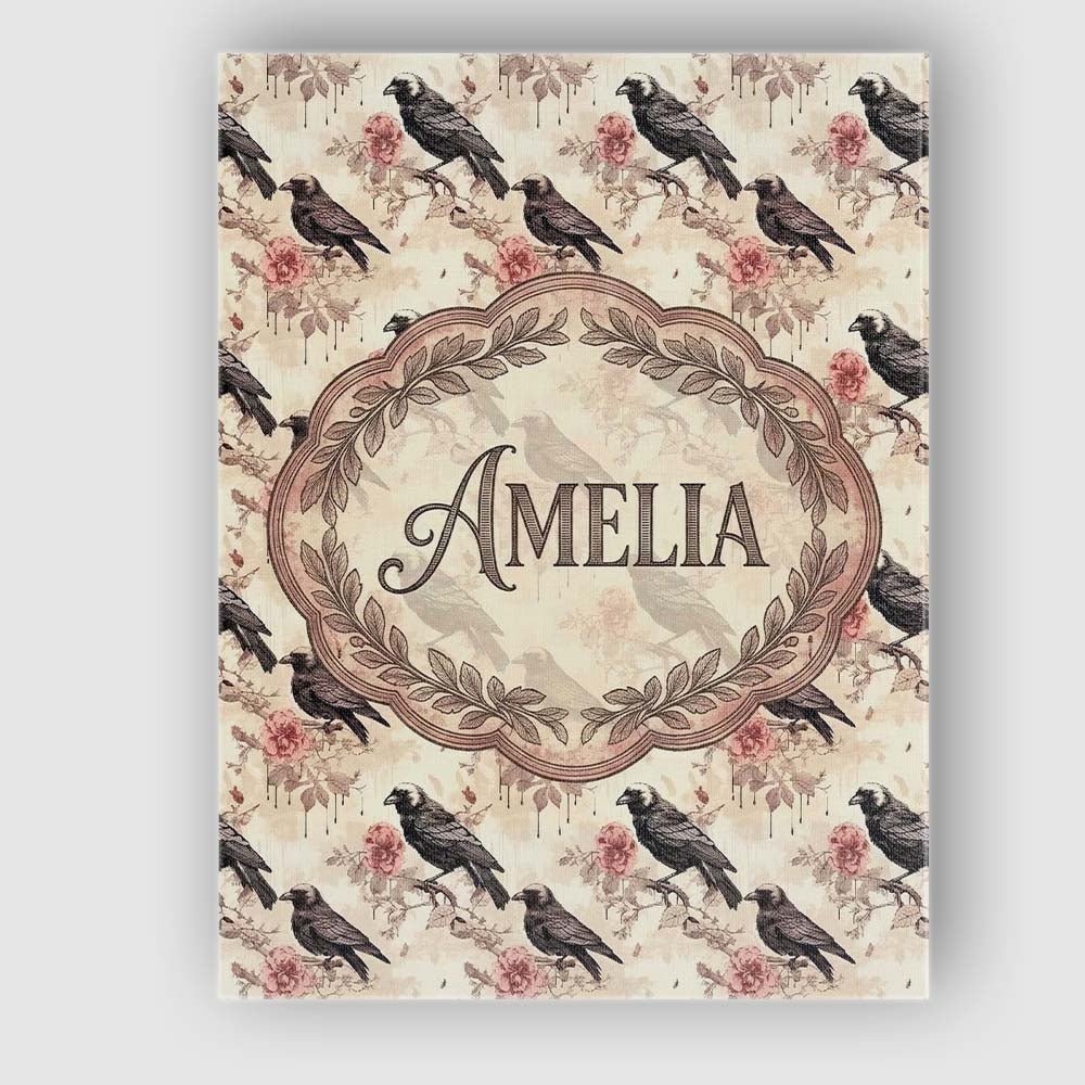 Personalised Name Dark Raven Bird with Custom  Modern Room Accent Elegant Feature Canvas Wall Art Print Decor Picture Ready to Hang