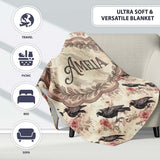 Dark Raven Bird with Roses Vintage Style Seamless Pattern Lovely  Personalised Custom Name Super Soft Fleece Blanket Bed Sofa Throw