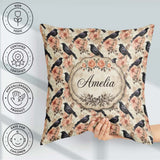 Custom Name Crow Birds Grunge Orange Background Seamless Pattern Square Filled Cushion Throw Pillow Sofa Bed Home Decor Zip Washable UK Made