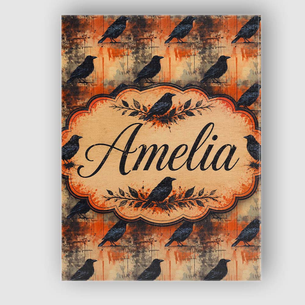 Personalised Name Grunge Gothic Raven with Custom  Unique Gift Idea Elegant Feature Canvas Wall Art Print Decor Picture Ready to Hang