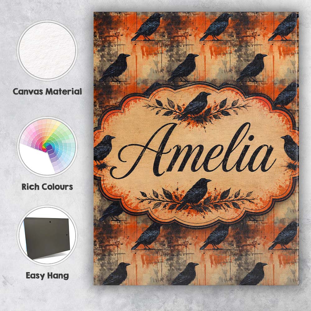 Personalised Name Grunge Gothic Raven with Custom  Unique Gift Idea Elegant Feature Canvas Wall Art Print Decor Picture Ready to Hang