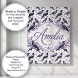 Personalised Name Purple Black Raven Birds Custom  Unique Gift Idea Elegant Feature Canvas Wall Art Print Decor Picture Ready to Hang