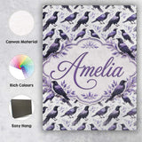 Personalised Name Purple Black Raven Birds Custom  Unique Gift Idea Elegant Feature Canvas Wall Art Print Decor Picture Ready to Hang
