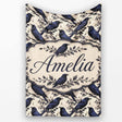 Deep Blue Raven Birds with Branches Seamless Pattern Lovely  Personalised Custom Name Super Soft Fleece Blanket Bed Sofa Throw