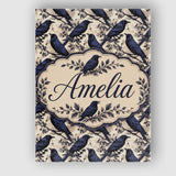 Personalised Name Deep Blue Raven Birds Custom  Modern Room Accent Elegant Feature Canvas Wall Art Print Decor Picture Ready to Hang