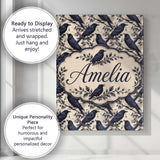 Personalised Name Deep Blue Raven Birds Custom  Modern Room Accent Elegant Feature Canvas Wall Art Print Decor Picture Ready to Hang