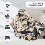 Deep Blue Raven Birds with Branches Seamless Pattern Lovely  Personalised Custom Name Super Soft Fleece Blanket Bed Sofa Throw