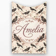 Vintage Brown Black Birds with Floral Branch Seamless Pattern Lovely  Personalised Custom Name Super Soft Fleece Blanket Bed Sofa Throw