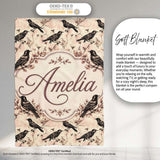 Vintage Brown Black Birds with Floral Branch Seamless Pattern Lovely  Personalised Custom Name Super Soft Fleece Blanket Bed Sofa Throw
