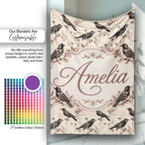 Vintage Brown Black Birds with Floral Branch Seamless Pattern Lovely  Personalised Custom Name Super Soft Fleece Blanket Bed Sofa Throw