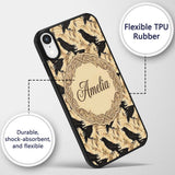 Gothic Raven Seamless Pattern on Beige Vintage Custom Name Protective Phone Case Mobile Cover Durable Everyday Smartphone Shock Resistant