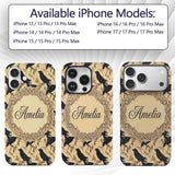 Gothic Raven Seamless Pattern on Beige Vintage Custom Name Protective Phone Case Mobile Cover Durable Everyday Smartphone Shock Resistant