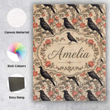 Personalised Name Black Crow and Rose Custom Modern Room Accent Creative Decorator Style Canvas Wall Art Print Decor Picture Ready to Hang