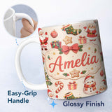 Personalized Custom Name Cute Santa Claus Mrs Claus Snowman Christmas Gift Pattern Cream 11oz Ceramic Coffee Tea Mug White Large Handle
