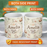 Personalized Custom Name Woodland Animals Koala Kangaroo Bear Floral Sage Green Seamless 11oz Ceramic Coffee Tea Mug White Large Handle