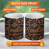 Personalized Custom Name Brown Grey 3D Block Terrain Abstract Seamless Pattern Lovely 11oz Ceramic Coffee Tea Mug White Large Handle