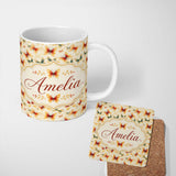 Personalized Custom Name Colorful Butterfly Soft Pastel Background Seamless Pattern Lovely 11oz Ceramic Coffee Tea Mug White Large Handle