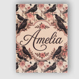 Personalised Name Gothic Raven and Pink Custom  Modern Room Accent Elegant Feature Canvas Wall Art Print Decor Picture Ready to Hang