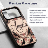 Gothic Raven and Pink Roses Vintage Seamless Custom Name Protective Phone Case Mobile Cover Durable Everyday Smartphone Shock Resistant