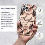 Gothic Raven and Pink Roses Vintage Seamless Custom Name Protective Phone Case Mobile Cover Durable Everyday Smartphone Shock Resistant