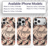 Gothic Raven and Pink Roses Vintage Seamless Custom Name Protective Phone Case Mobile Cover Durable Everyday Smartphone Shock Resistant