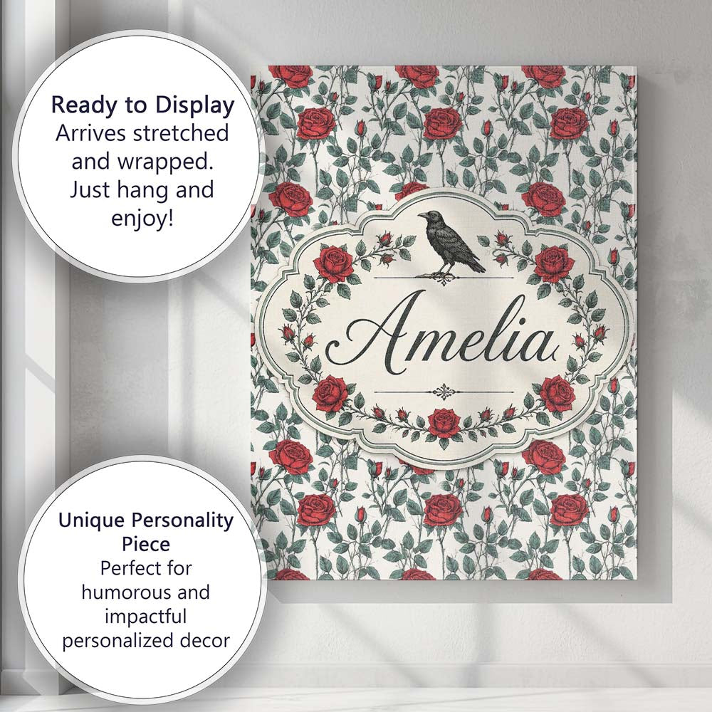 Personalised Name Classic Red Rose Botanical Custom Bespoke  Contemporary Display Canvas Wall Art Print Decor Picture Ready to Hang
