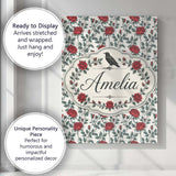 Personalised Name Classic Red Rose Botanical Custom Bespoke  Contemporary Display Canvas Wall Art Print Decor Picture Ready to Hang