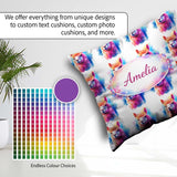 Custom Name Colourful Alpaca Pattern Bright Animal Design Lovely Square Filled Cushion Throw Pillow Sofa Bed Home Decor Zip Washable UK Made