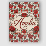 Personalised Name Detailed Red Rose Floral Custom  Unique Gift Idea Elegant Feature Canvas Wall Art Print Decor Picture Ready to Hang