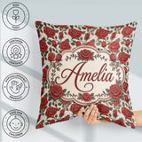 Custom Name Detailed Red Rose Floral Seamless Pattern with Style Square Filled Cushion Throw Pillow Sofa Bed Home Decor Zip Washable UK Made