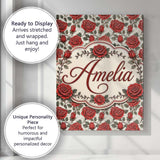 Personalised Name Detailed Red Rose Floral Custom  Unique Gift Idea Elegant Feature Canvas Wall Art Print Decor Picture Ready to Hang