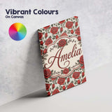 Personalised Name Detailed Red Rose Floral Custom  Unique Gift Idea Elegant Feature Canvas Wall Art Print Decor Picture Ready to Hang
