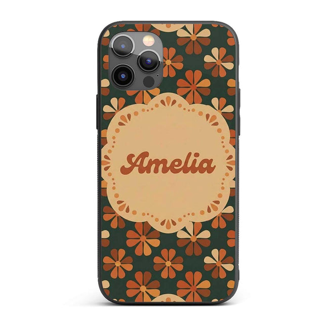 Mid Century Modern Geometric Floral Pattern in Custom Name Protective Phone Case Mobile Cover Durable Everyday Smartphone Shock Resistant