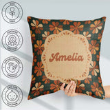 Custom Name Mid Century Modern Floral Pattern in Teal and Orange Square Filled Cushion Throw Pillow Sofa Bed Home Decor Zip Washable UK Made