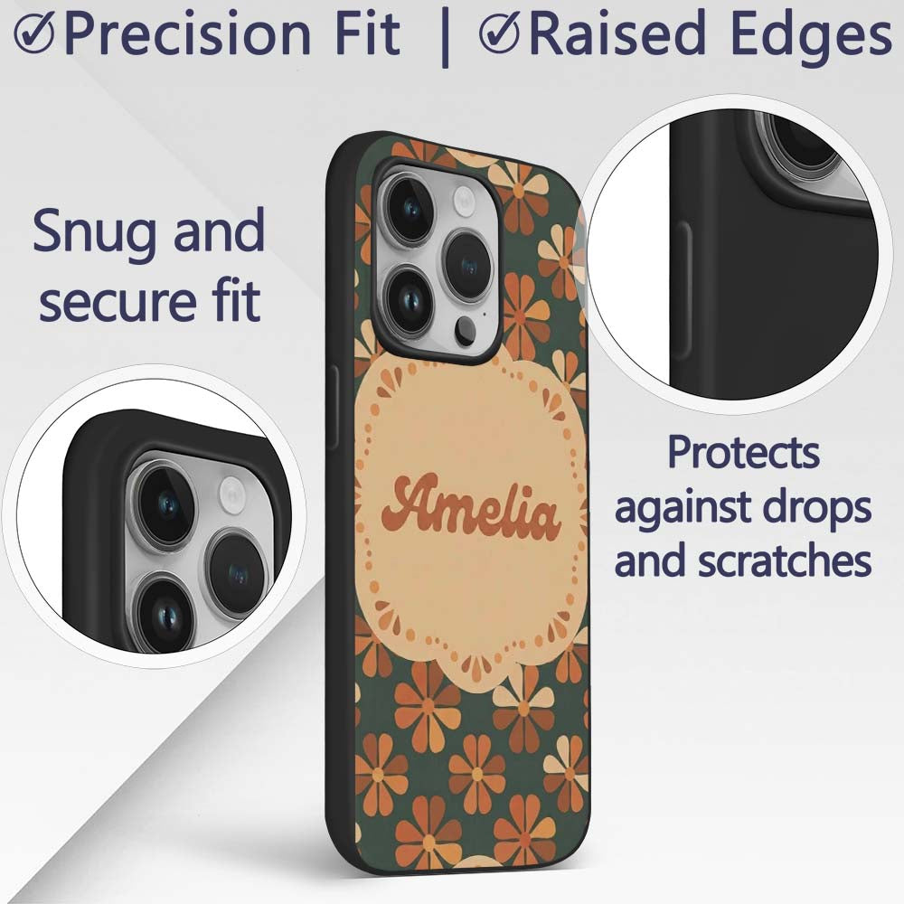 Mid Century Modern Geometric Floral Pattern in Custom Name Protective Phone Case Mobile Cover Durable Everyday Smartphone Shock Resistant
