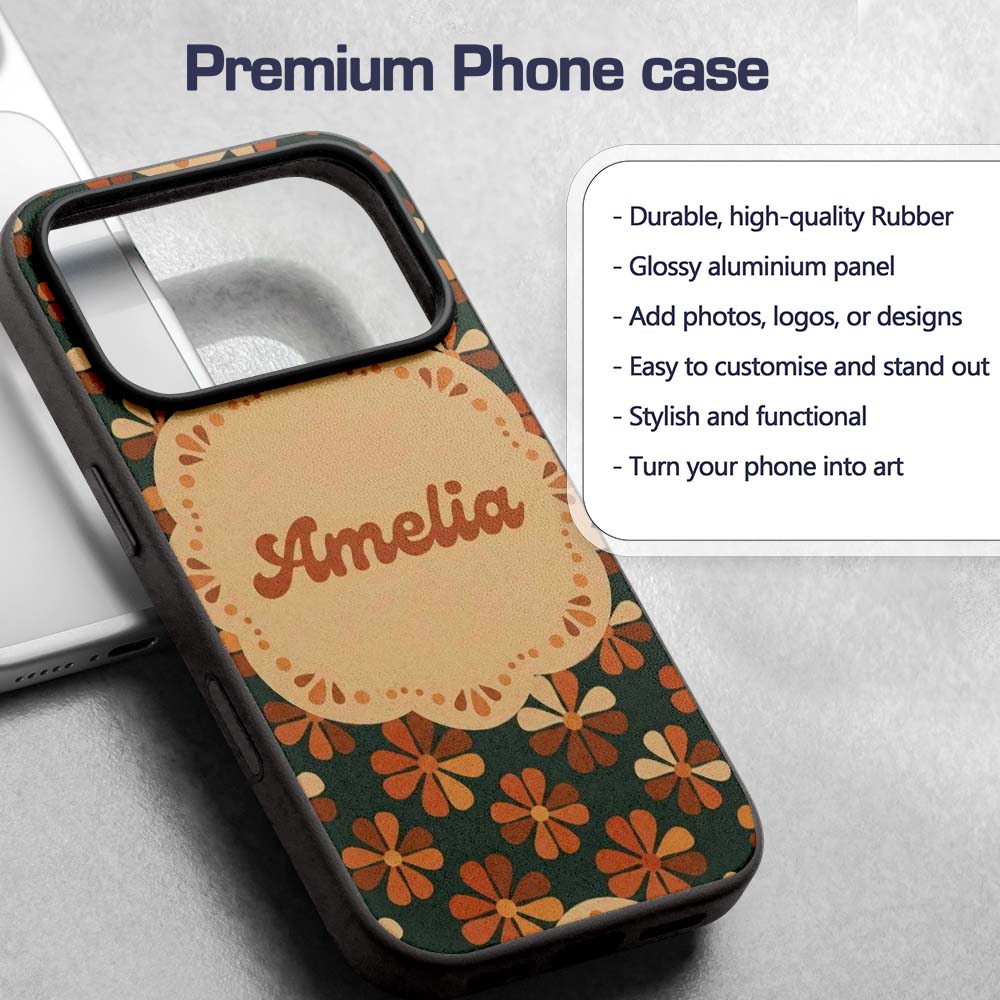 Mid Century Modern Geometric Floral Pattern in Custom Name Protective Phone Case Mobile Cover Durable Everyday Smartphone Shock Resistant