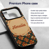 Mid Century Modern Geometric Floral Pattern in Custom Name Protective Phone Case Mobile Cover Durable Everyday Smartphone Shock Resistant