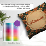 Custom Name Mid Century Modern Floral Pattern in Teal and Orange Square Filled Cushion Throw Pillow Sofa Bed Home Decor Zip Washable UK Made