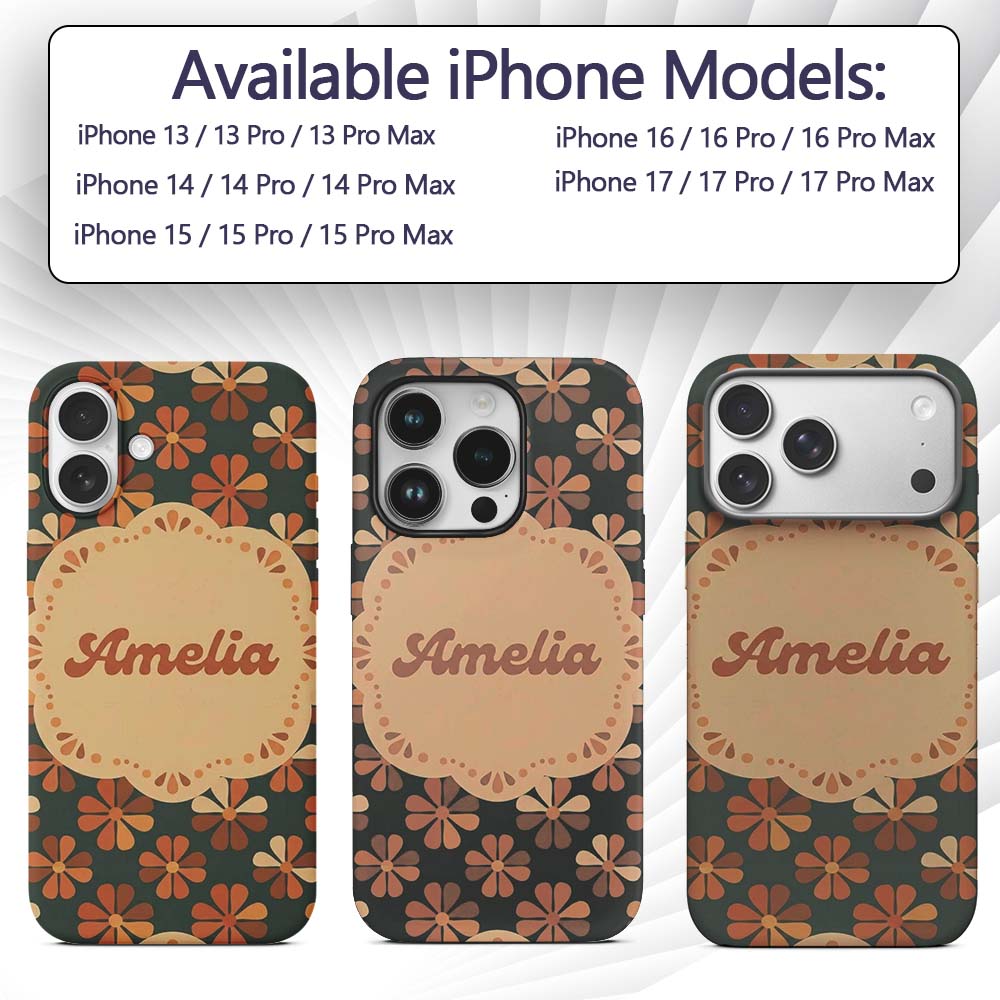 Mid Century Modern Geometric Floral Pattern in Custom Name Protective Phone Case Mobile Cover Durable Everyday Smartphone Shock Resistant