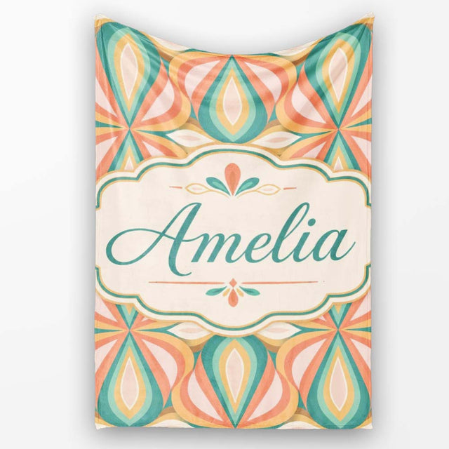 Vintage Tile Style Geometric Pattern in Brown and Cream Tones Lovely  Personalised Custom Name Super Soft Fleece Blanket Bed Sofa Throw